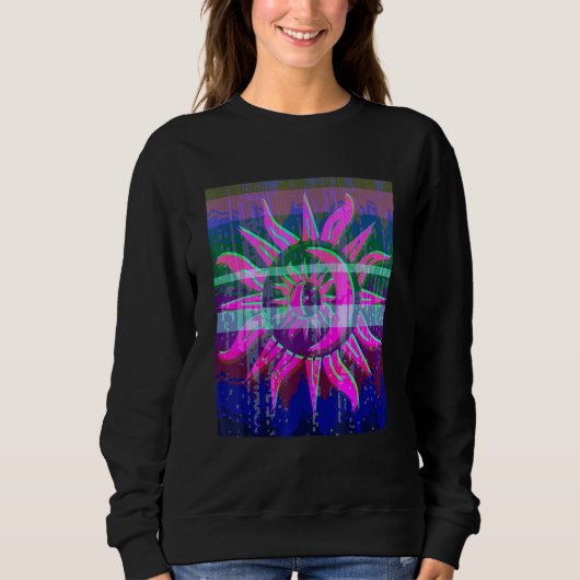 Colorful Glitched Sun Noise Vaporwave Trui (Voorkant)