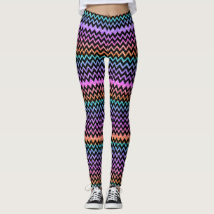 Colorful Glitter & Black Chevron Leggings