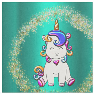 Colorful Glitter Blauwgroen Unicorn Stof