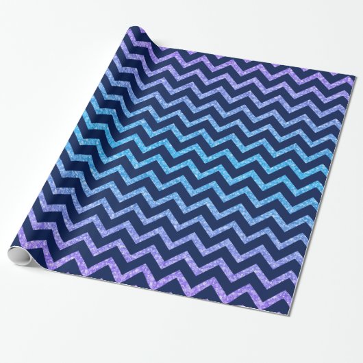 Colorful Glitter Blue Chevron Zigzag Pattern Cadeaupapier (Uitgerold)