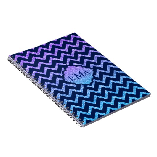 Colorful Glitter Blue Chevron Zigzag Pattern Notitieboek (Rechterzijde)