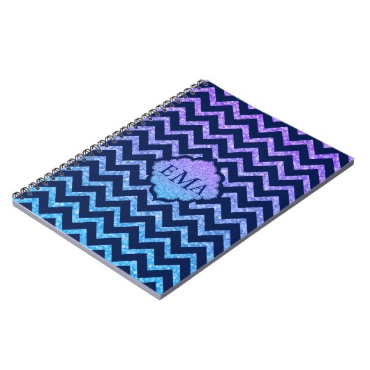 Colorful Glitter Blue Chevron Zigzag Pattern Notitieboek (Linkerzijde)