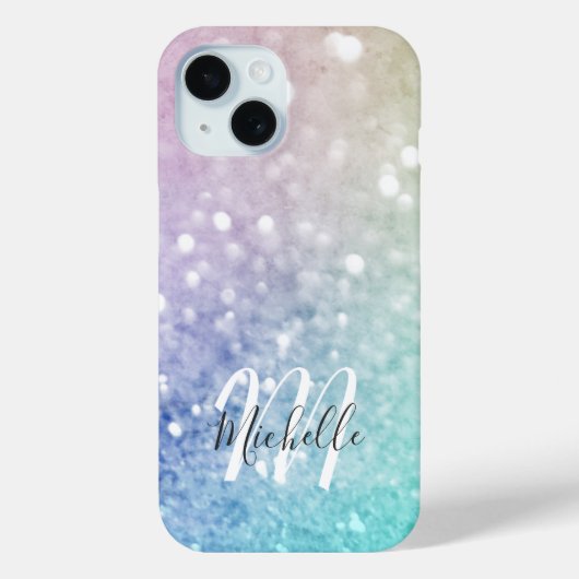 Colorful Glitter  Bokeh Monogrammed Case-Mate iPhone Case (Achterkant)