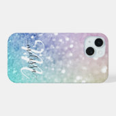 Colorful Glitter Bokeh Monogrammed iPhone 15 Case (Achterkant horizontaal)