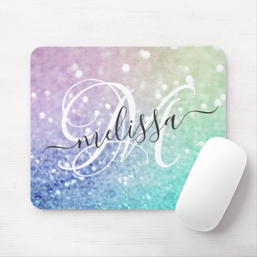 Colorful Glitter Bokeh Monogrammed Muismat (Met muis)