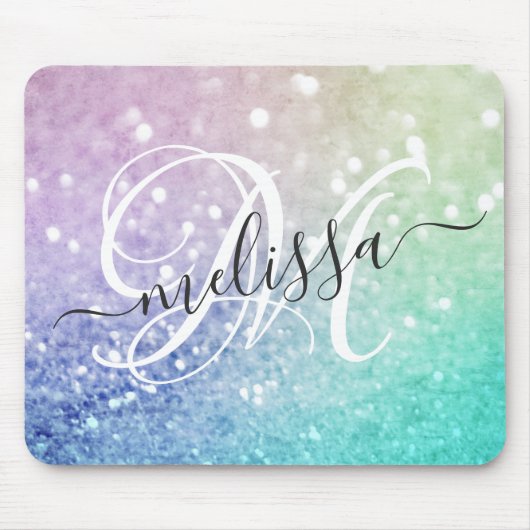 Colorful Glitter  Bokeh Monogrammed Muismat (Voorkant)