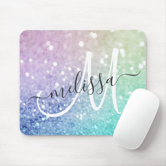 Colorful Glitter  Bokeh Monogrammed Muismat (Met muis)
