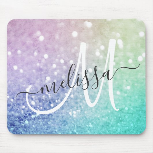 Colorful Glitter  Bokeh Monogrammed Muismat (Voorkant)