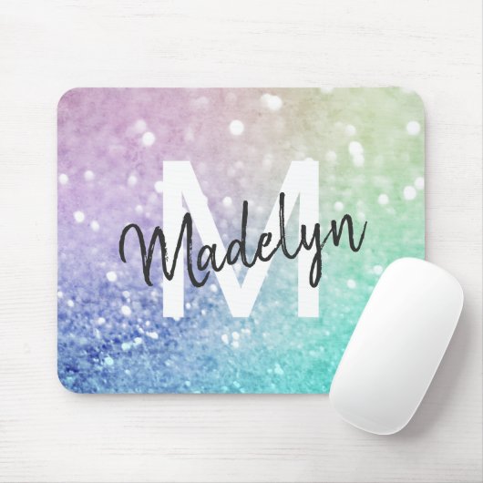 Colorful Glitter  Bokeh Monogrammed Muismat (Met muis)