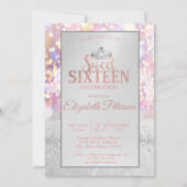 Colorful Glitter Bokeh Ombre, Tiara Sweet 16 Party Kaart (Voorkant)