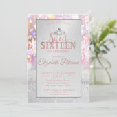 Colorful Glitter Bokeh Ombre, Tiara Sweet 16 Party Kaart (Staand voorkant)