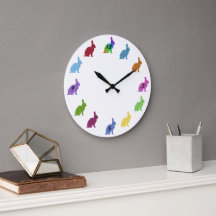 Colorful Glitter Bunny Rabbits Wall klok