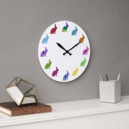 Colorful Glitter Bunny Rabbits Wall klok