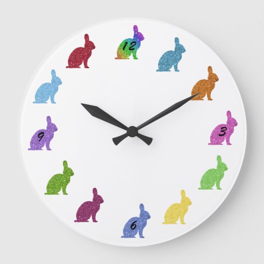 Colorful Glitter Bunny Rabbits Wall klok (Voorkant)