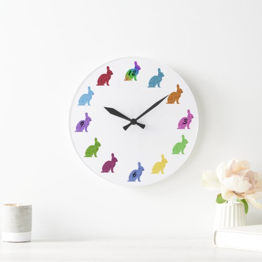 Colorful Glitter Bunny Rabbits Wall klok (Huis)