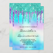 Colorful Glitter Drip Iridescent Quinceañera Kaart (Voorkant / Achterkant)