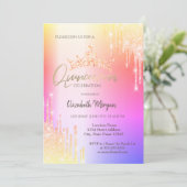 Colorful Glitter Drups Crown Quinceañera Kaart (Staand voorkant)