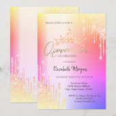 Colorful Glitter Drups Crown Quinceañera Kaart (Voorkant / Achterkant)