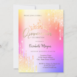 Colorful Glitter Drups Crown Quinceañera Kaart