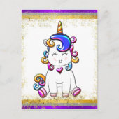Colorful Glitter Paarse Unicorn Briefkaart (Voorkant)