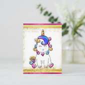 Colorful Glitter Pink Unicorn Briefkaart (Staand voorkant)