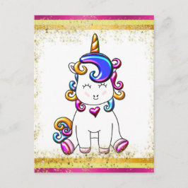 Colorful Glitter Pink Unicorn Briefkaart