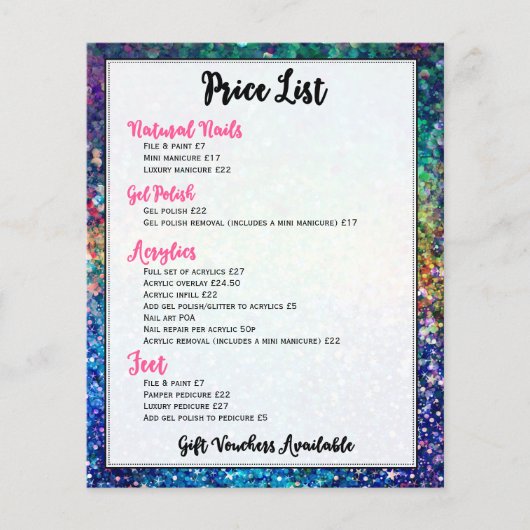 Colorful Glitter Price List Services Flyer (Voorkant)