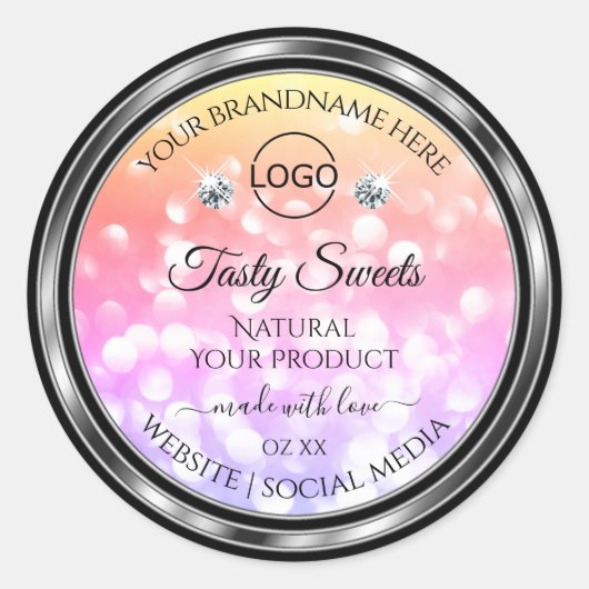 Colorful Glitter Product Labels diamanten met Logo (Voorkant)