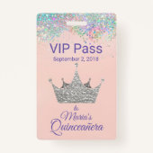 Colorful Glitter Silver Crown Quinceañera VIP Badge (Voorkant)