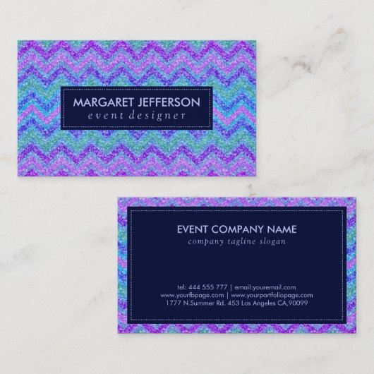 Colorful Glitter & Sparkles Zigzag Chevron Busines Visitekaartje (Voorkant / Achterkant)