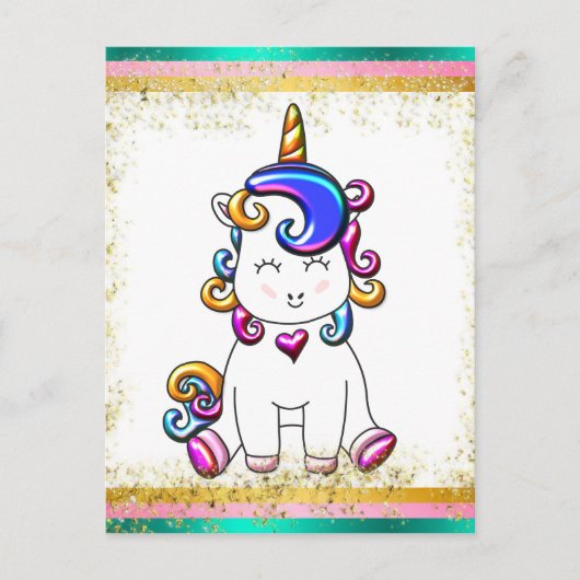 Colorful Glitter Unicorn Birthday Briefkaart (Voorkant)