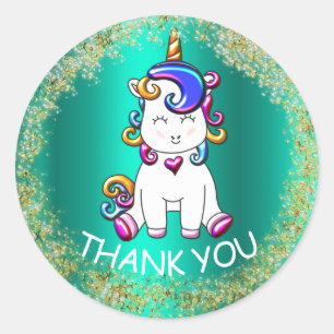 Colorful Glitter Unicorn Birthday Ronde Sticker