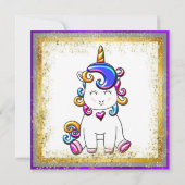 Colorful Glitter Unicorn Paars Kaart (Achterkant)