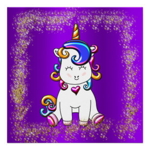 Colorful Glitter Unicorn Paars Perfect Poster