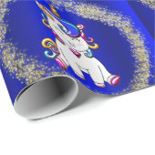 Colorful Glitter Unicorns Blue Cadeaupapier (Rol Hoek)