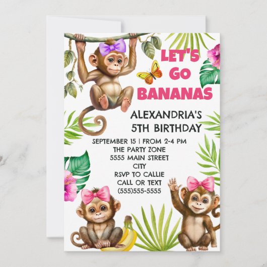 Colorful Go Bananas Monkey Oerwoud Birthday Kaart (Voorkant)