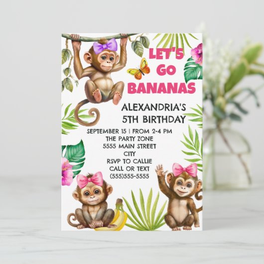 Colorful Go Bananas Monkey Oerwoud Birthday Kaart (Staand voorkant)