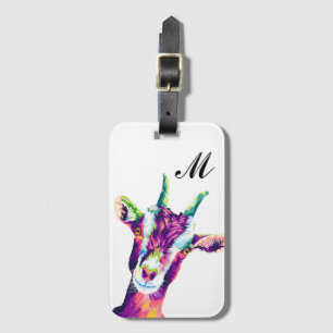 Colorful Goat Pop Art Monogram Bagagelabel