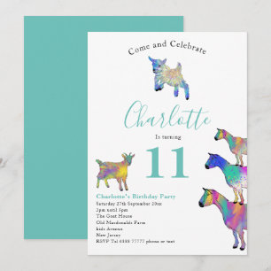 Colorful Goats Birthday Party Kaart