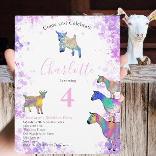 Colorful Goats Girls Birthday Party Uitnodiging Briefkaart