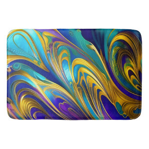 Colorful Gold Abstract Blue Paars Ribbons Badmat