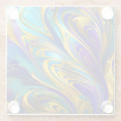 Colorful Gold Abstract Blue Paars Ribbons Glazen Onderzetter (Achterkant)