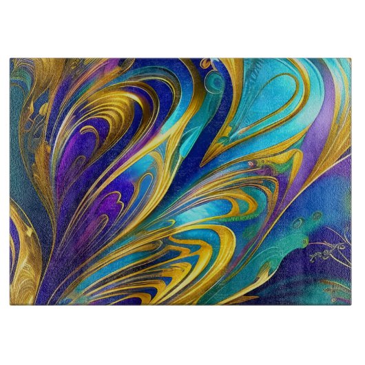 Colorful Gold Abstract Blue Paars Ribbons Snijplank (Voorkant)