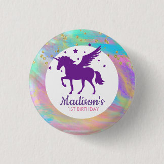 Colorful Gold Specized Paars Unicorn Birthday Ronde Button 3,2 Cm