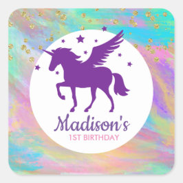 Colorful Gold Specized Paars Unicorn Birthday Vierkante Sticker