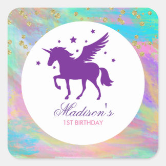 Colorful Gold Specized Paars Unicorn Birthday Vierkante Sticker