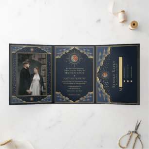 Colorful Gold Sun en Moon Tarot Kaart Wedding