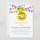 Colorful Golden 5th Birthday Invitations (Voorkant)