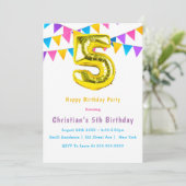 Colorful Golden 5th Birthday Invitations (Staand voorkant)