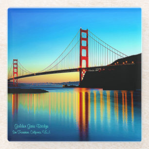 Colorful Golden Gate Bridge Sunset Blue Blauwgroen Glazen Onderzetter